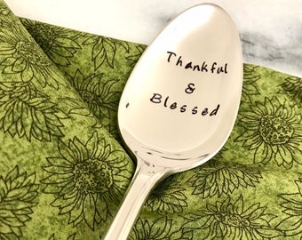 Thankful & Blessed vintage serving spoon, Thanksgiving serving, holiday table