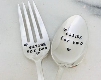 Eating for two vintage silverware set, baby shower gift