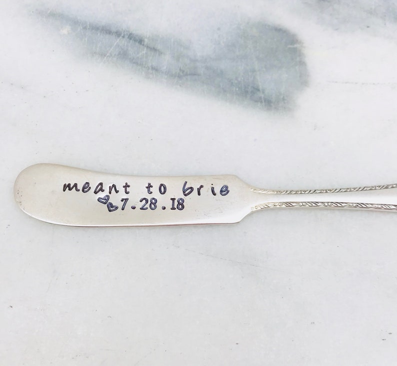 Stamped cheese spreader, best seller, engagement gift, meant to brie, custom cheese knife, personalized, wedding gift, vintage image 5