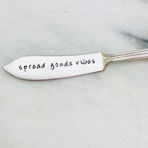 Stamped cheese spreader, spread gouda vibes, vintage cheese knife