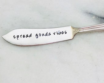 Stamped cheese spreader, spread gouda vibes, vintage cheese knife