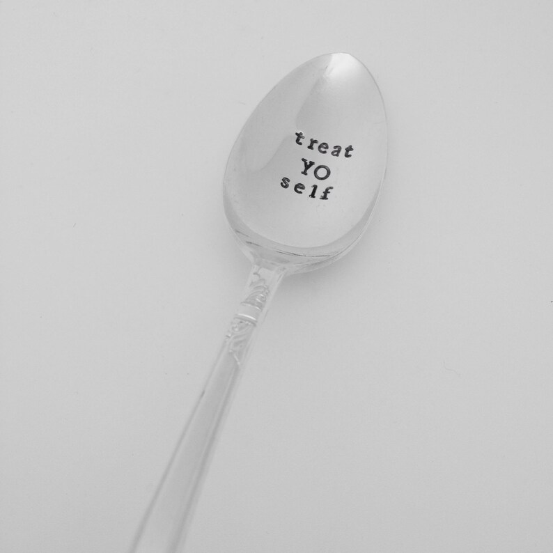 foodie gift custom stamped spoon treat yo self ice cream spoon Easter basket birthday gift