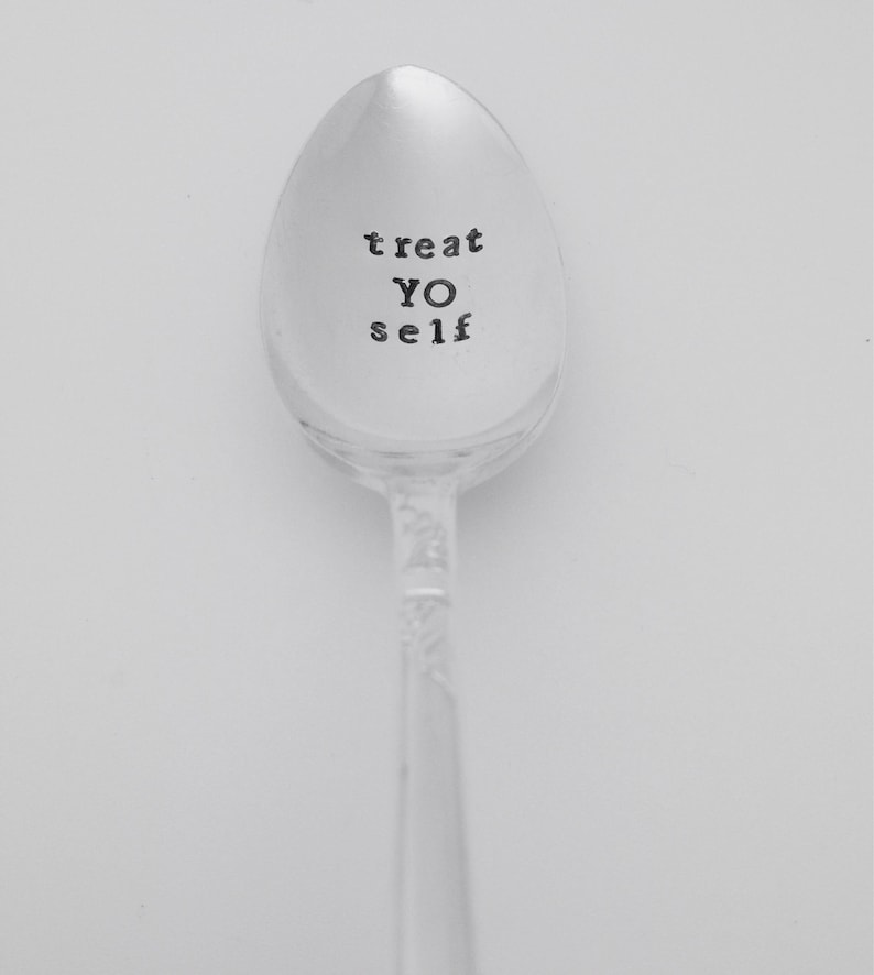 foodie gift custom stamped spoon treat yo self ice cream spoon Easter basket birthday gift