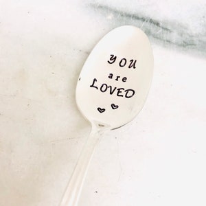 YOU are LOVED vintage spoon, stamped coffee spoon, Valentine’s Day