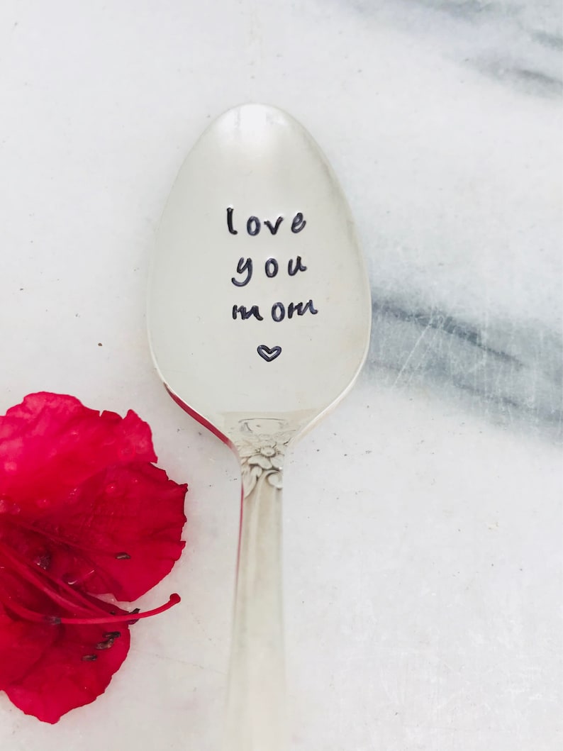 Mothers Day stamped spoon gift for mom handstamped vintage spoon love you mom