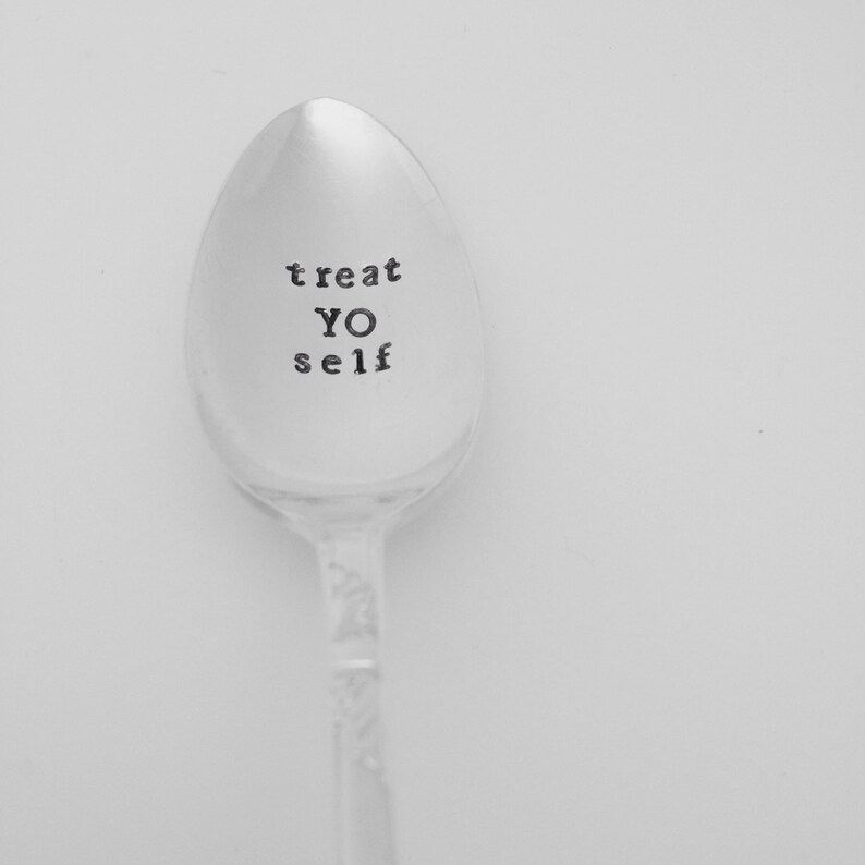 foodie gift custom stamped spoon treat yo self ice cream spoon Easter basket birthday gift