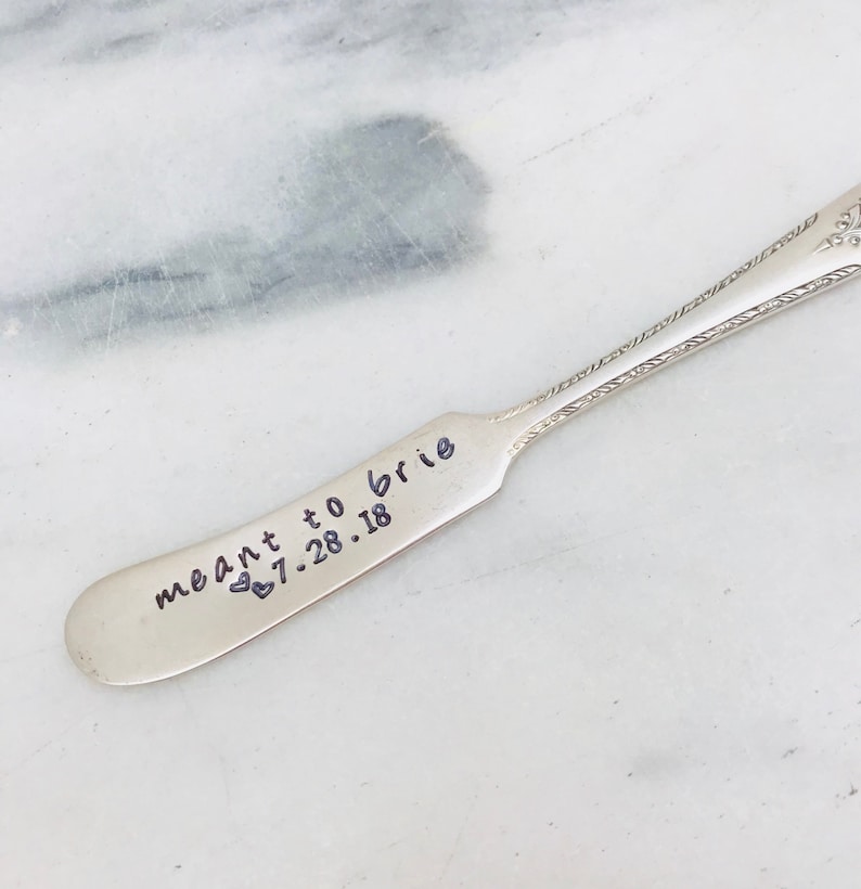 Stamped cheese spreader, best seller, engagement gift, meant to brie, custom cheese knife, personalized, wedding gift, vintage image 3