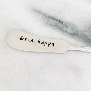 Stamped vintage cheese knife, brie happy