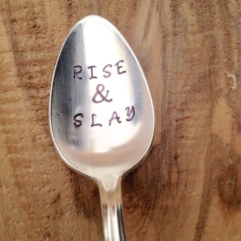 Rise and Slay handstamped vintage coffee spoon