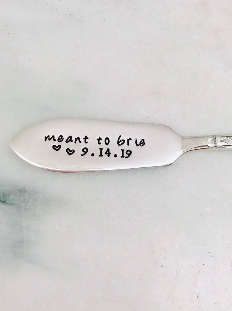 Stamped cheese spreader, best seller, engagement gift, meant to brie, custom cheese knife, personalized, wedding gift, vintage image 2