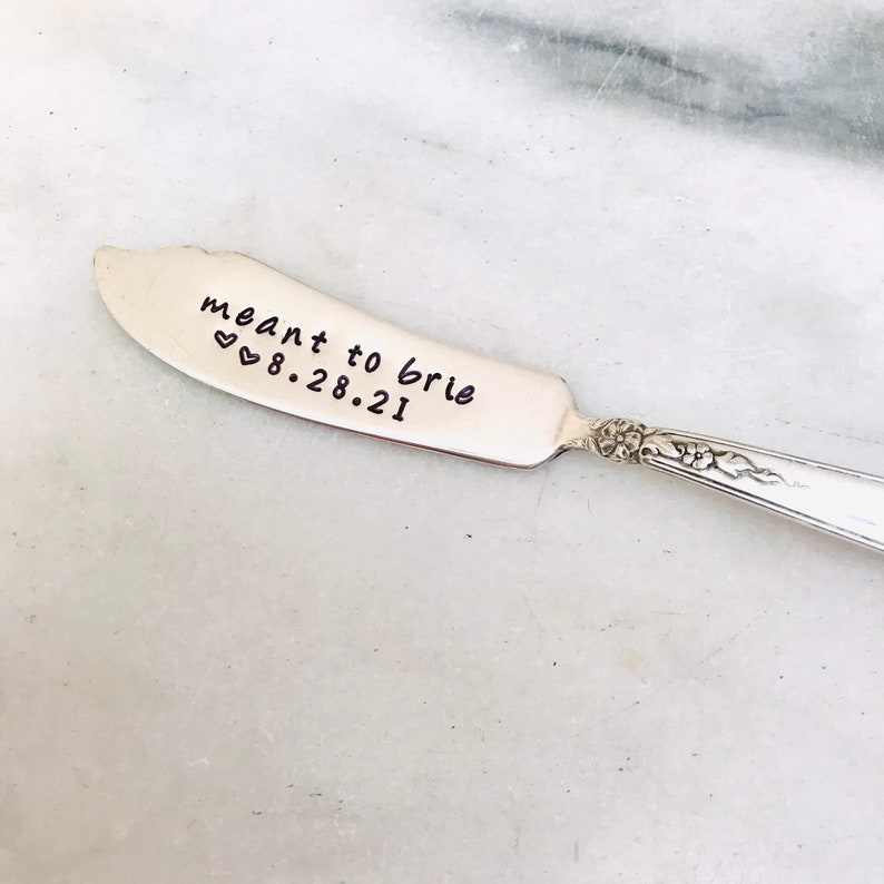 Stamped cheese spreader, best seller, engagement gift, meant to brie, custom cheese knife, personalized, wedding gift, vintage image 4