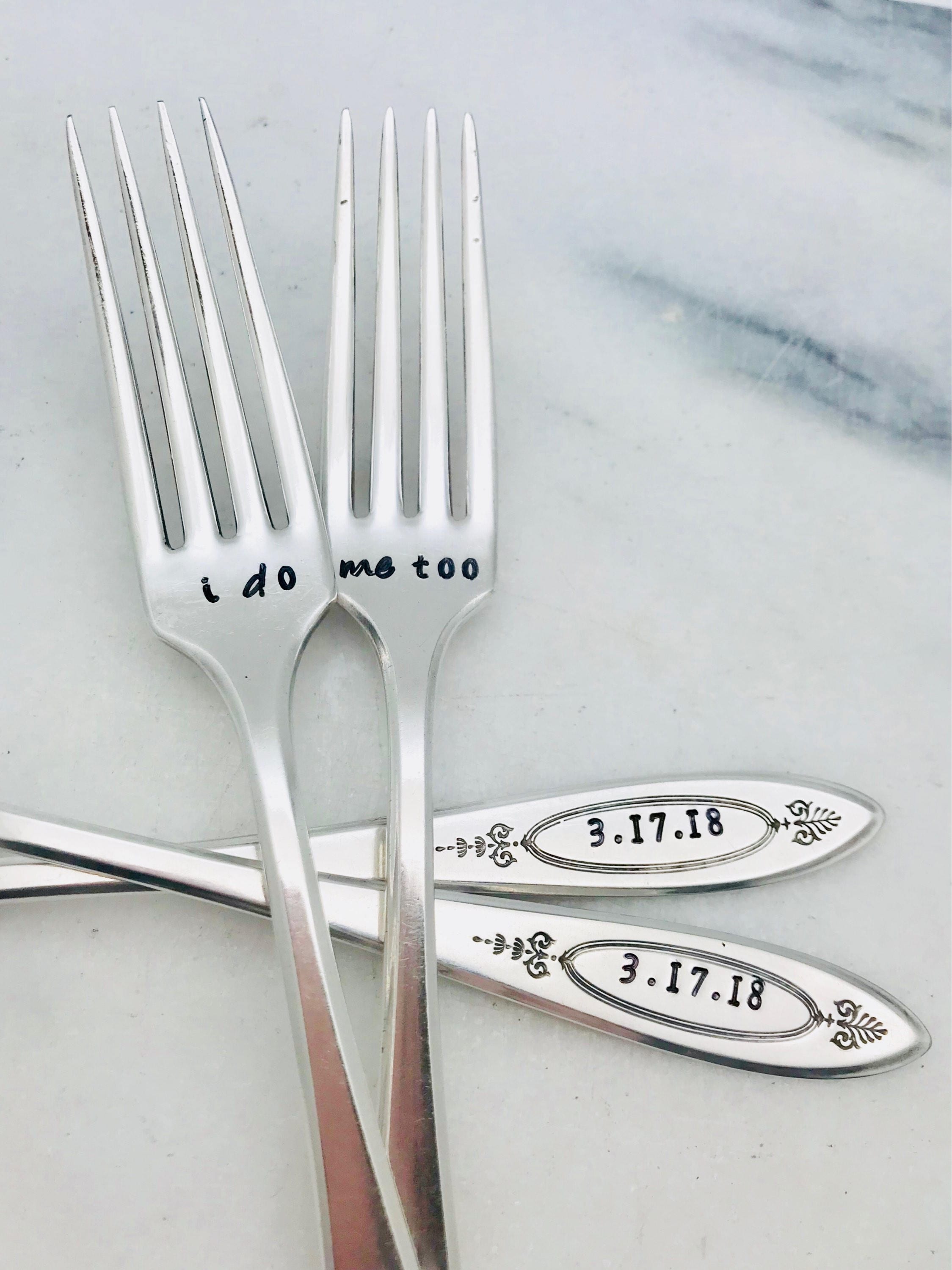 Hand Stamped I Do and Me Too Cake Forks