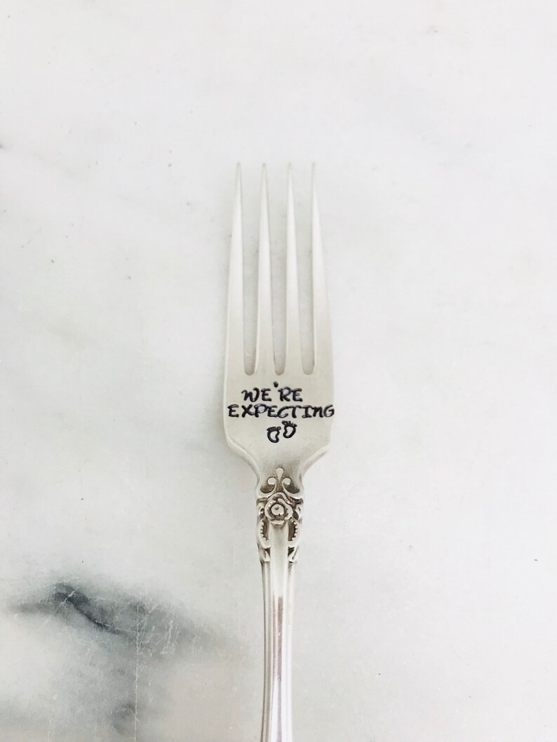 WE/'RE EXPECTING we/'re pregnant stamped silverware surprise baby announcement pregnancy announcement