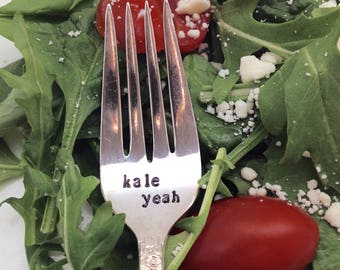 Kale yeah fork, handstamped fork, healthy eating gift