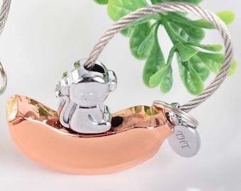 Engraved Monkey Keychain, Banana Bag Charm, Personalized Gift