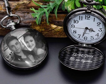 Custom Pocket Watch Engraved Photo or Handwriting Anniversary Personalized Gift  -Birthday Gift For Him