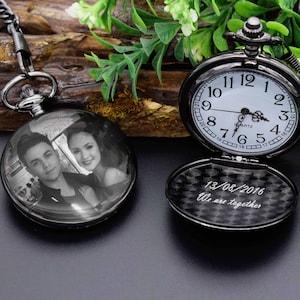 Custom Pocket Watch Engraved Photo or Handwriting Anniversary Personalized Gift  -Birthday Gift For Him