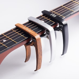 Custom Metal Guitar Capo with Wood Grain, Guitar Gift, Personalized Engraved Capo, Guitar Accessories