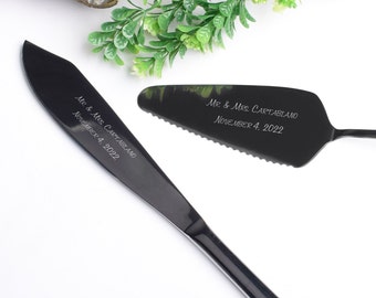 Individuell gravierte Hochzeitstorten-Ausstecher-Set - Personalisiertes Tortenmesser und Tortenheber für Paare