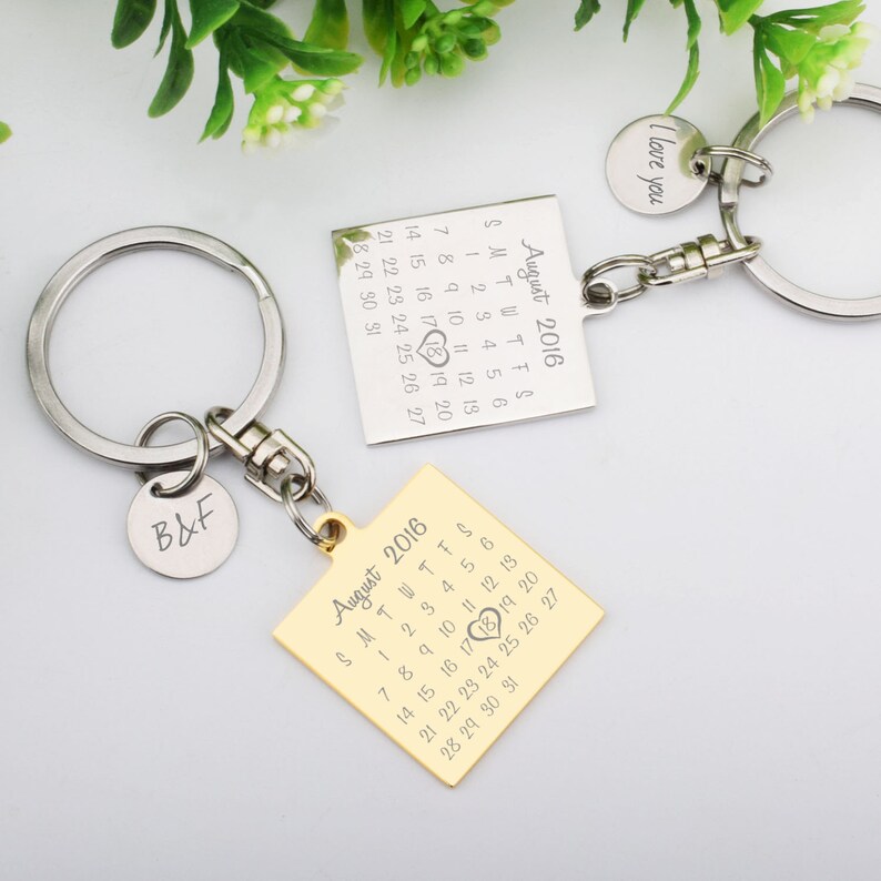 Calendar Key Chain Personalized Anniversary Keychain Date Etsy
