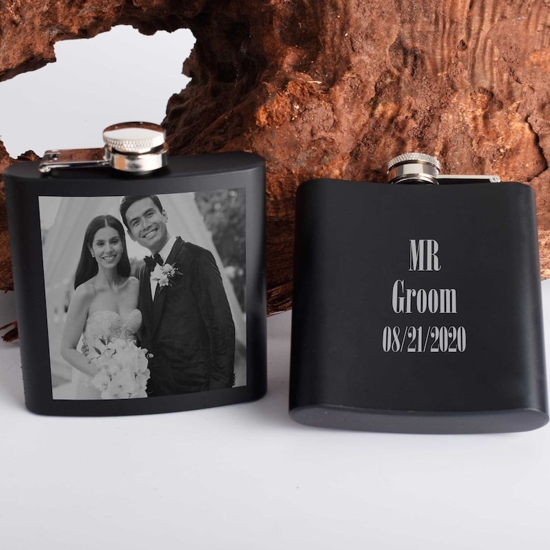 Stainless Steel Personalized Black Flask Engraved Photo, Gift For Dad image 7