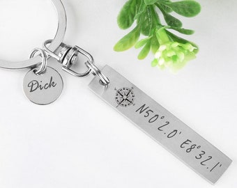 Personalized Key chain-Engraving Key Ring with Cordinates Key chain, Lost Found Key Ring, Father's day Gift valentine's day gift