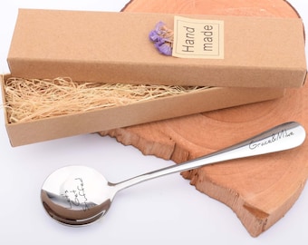 Cucchiaio da portata personalizzato in acciaio inossidabile - Cucchiaio da zuppa o dessert con nome personalizzato, regalo inciso per lei