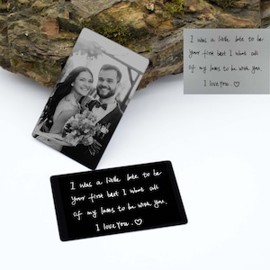 Benutzerdefinierte Brieftasche Karte, Laser Foto Gravur Brieftasche Einsatz, personalisierte Signatur Geschenk, Hochzeitsandenken Karte für Paare