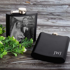 Stainless Steel Personalized Black Flask Engraved Photo, Gift For Dad image 3