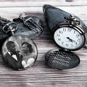 Custom Engraved Pocket Watch with photo, Custom Gift Groom Favours Wedding Gift with Date for Best Man, Groomsman, Bride of Father