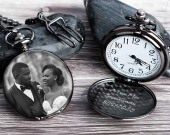 Custom Engraved Photo Pocket Watch, Groomsmen Wedding Gift