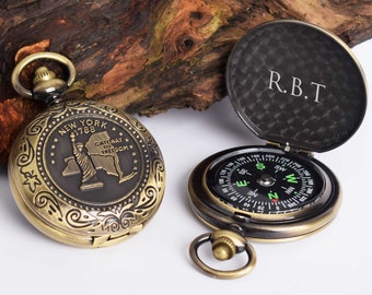 Personalized Working Pocket Compass - Custom Engraved - Ideal Wedding or Anniversary Gift