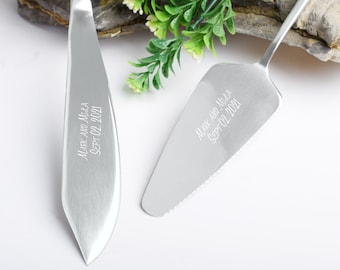 Personalized Wedding Cake Knife Set: Stainless Steel Server, Custom Engraved
