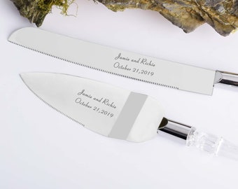 Personalized Wedding Cake Server Set, Engraved Cake Knife