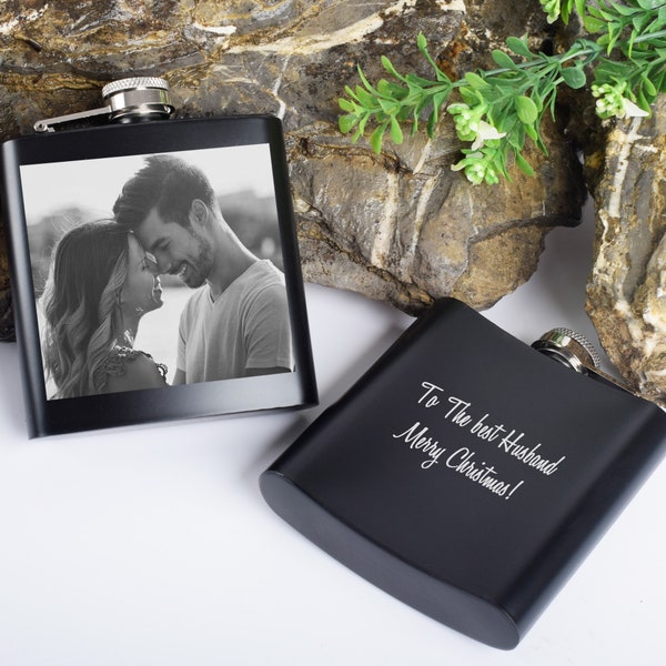 Photo Engraved Hip Flask For Men, Flask Personalized, Picture Engraved Flask Steel Stainless , Flask For Husband Men