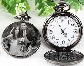 Reloj de bolsillo con foto grabada, regalo personalizado de aniversario, como regalo de cumpleaños o regalo de boda