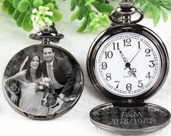 Montre de poche gravée avec photo d'anniversaire, cadeau personnalisé - comme cadeau d'anniversaire ou de mariage