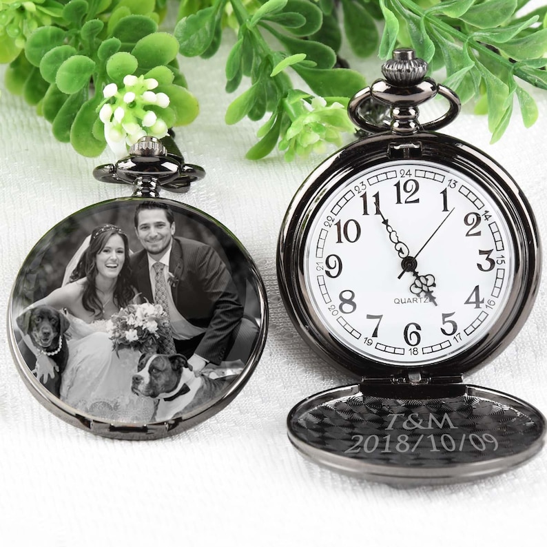 Pocket Watch Engraved Photo Anniversary Personalized Gift Etsy