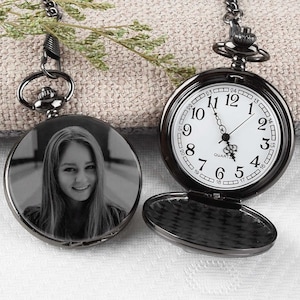 Custom Pocket Watch, Engraved Photo Anniversary Personalized Gift from Bride to Dad - Birthday Gift for Men