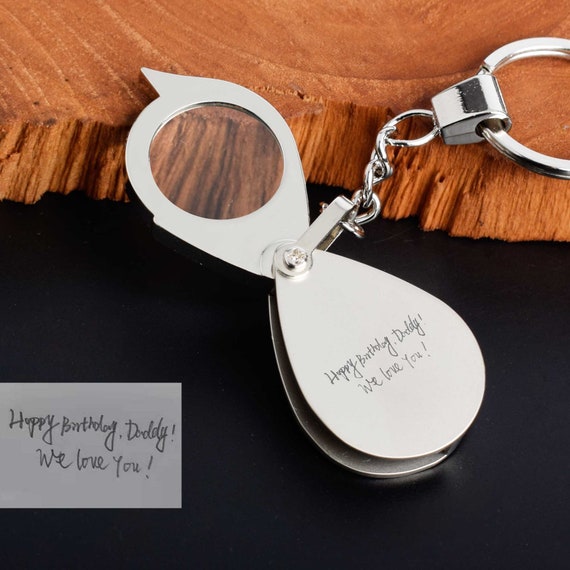 Flip open Loupe Magnifying Glass Key Chain Keychain Personalized Gift Handwriting Engraving Message as Perfect Gift Etsy UK