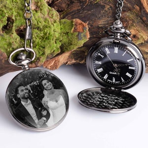 Pocket Watch Engraved with Photo Handwriting, Personalized Watch Custom Gift Groom Favours Wedding Gift for Groomsman