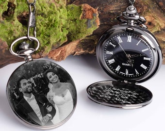 Pocket Watch Engraved with Photo Handwriting, Personalized Watch Custom Gift Groom Favours Wedding Gift for Groomsman