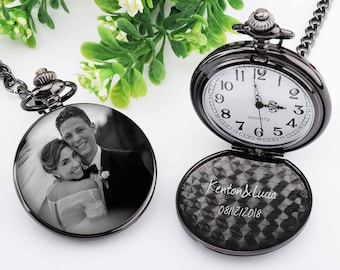 Engraved Pocket Watch: Custom Photo Anniversary Gift for Husband