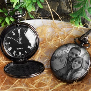 Pocket Watch Photo or Handwriting  Logo Engraved, Custom Anniversary Gift Husband Gift, Birthday Gift for Men