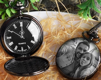 Orologio da tasca con foto incisa o scritta a mano, regalo di anniversario personalizzato per lui