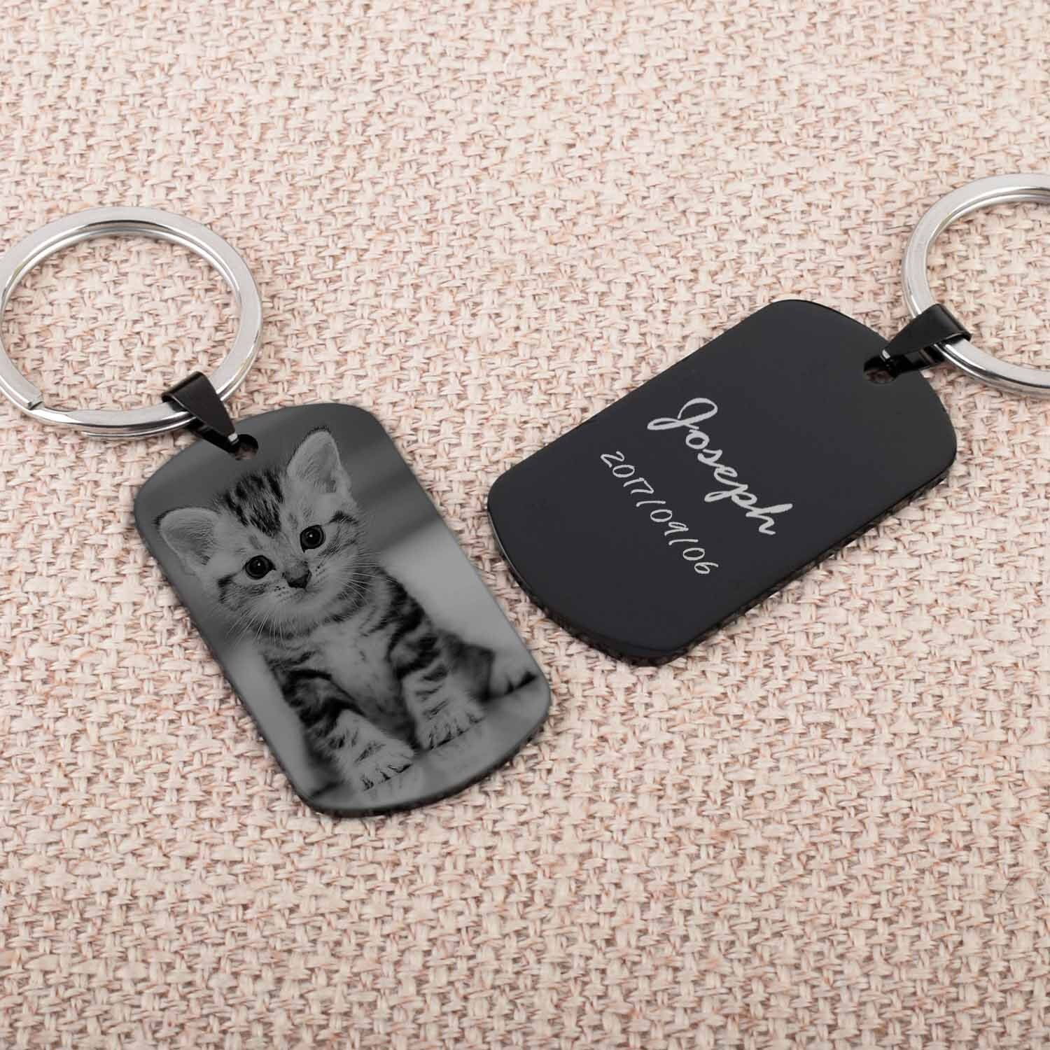 Photo keychain dog tag engraved keychainCustom Engraving Etsy