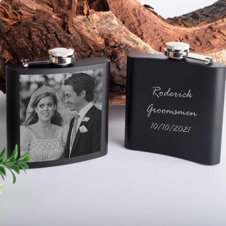 Stainless Steel Personalized Black Flask Engraved Photo, Gift For Dad image 6
