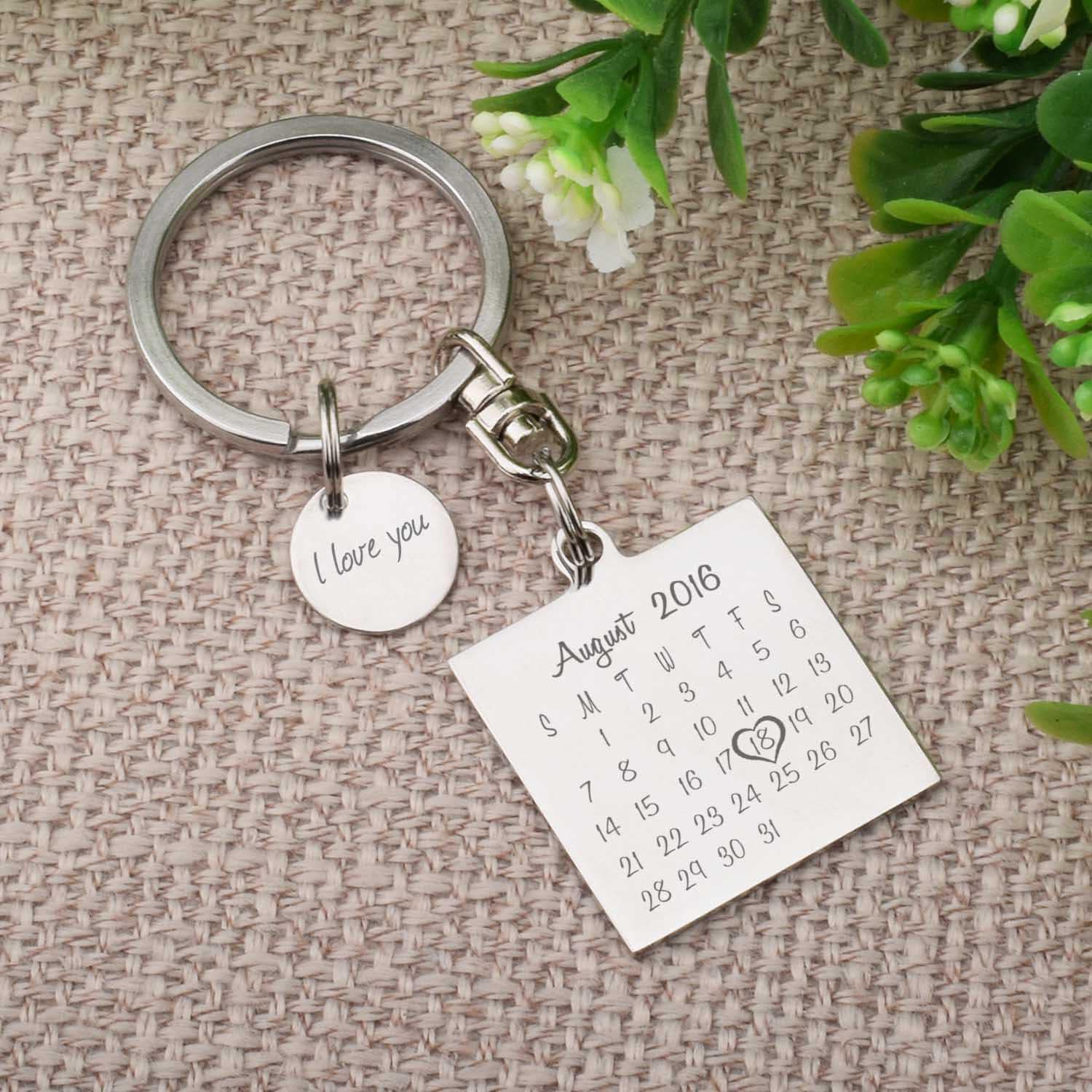 Calendar Key Chain Personalized Anniversary Keychain Date Etsy