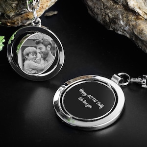 Rotatable Photo Keychain Personalized Keychain Picture Engraved Gift for Dad Accessary