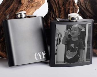 Personalised Custom Engraved Stainless Steel (6oz) Hip Flask, Custom Groomsmen Gift Engraved Photo, Flask for Men